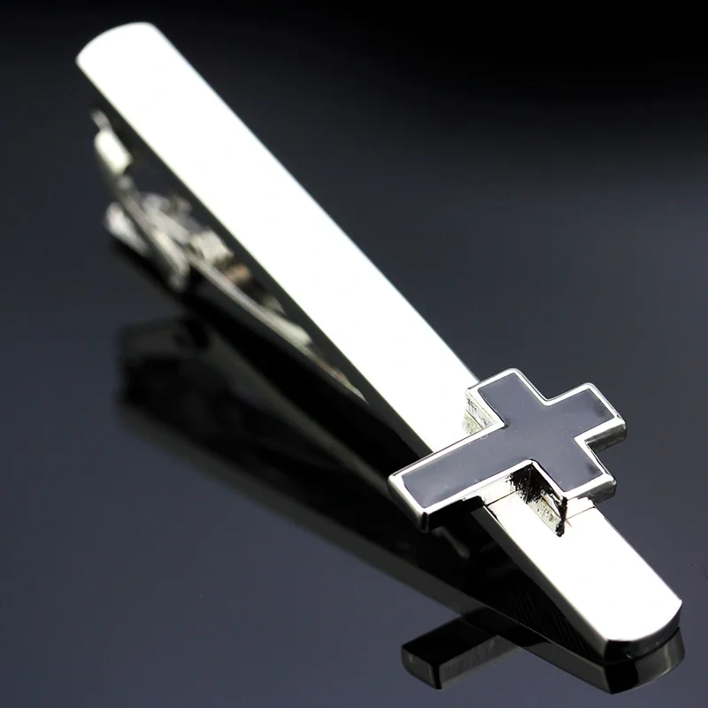 Black Cross Tie Clip & Cufflinks Set