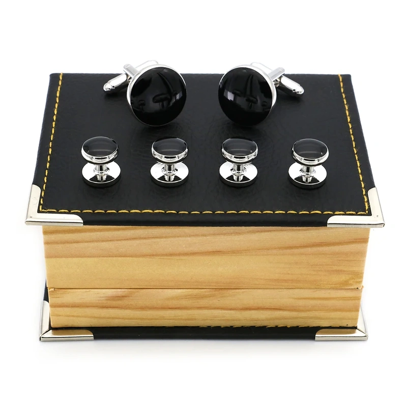 Silver & Onyx Tuxedo Stud and Cuff Links Set