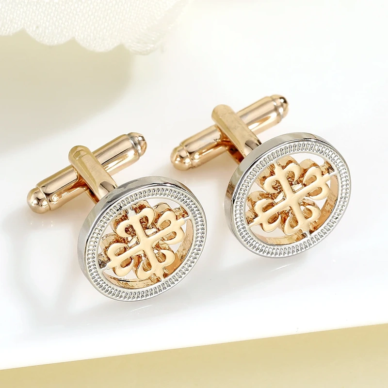 Two-Tone Hollow Flower Round Cufflinks